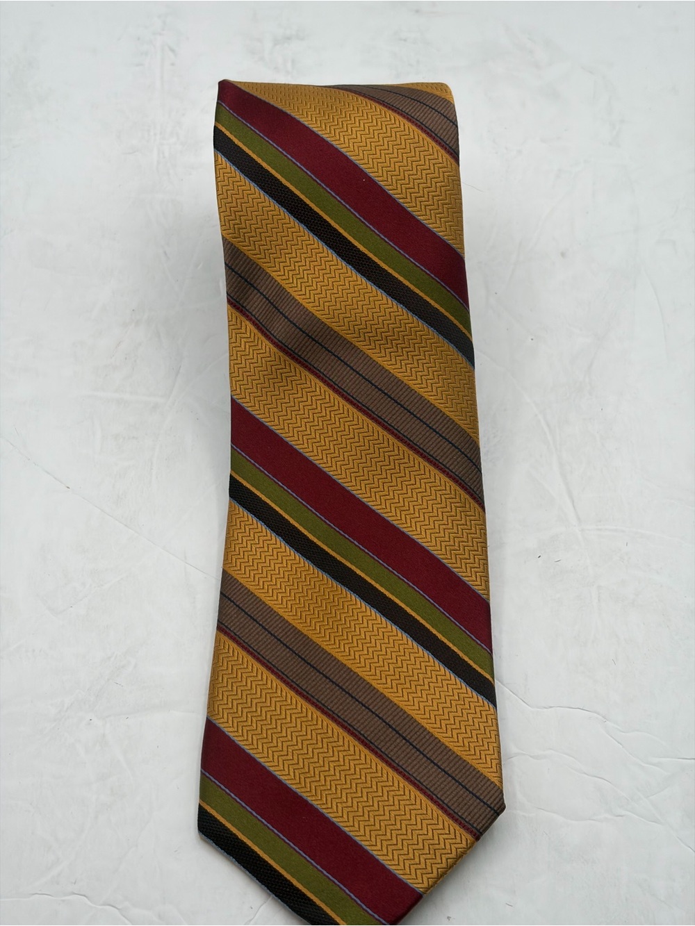 Robert Talbott Best Of Class Silk Repp Stripped Tie Gold Burgundy Handmade USA